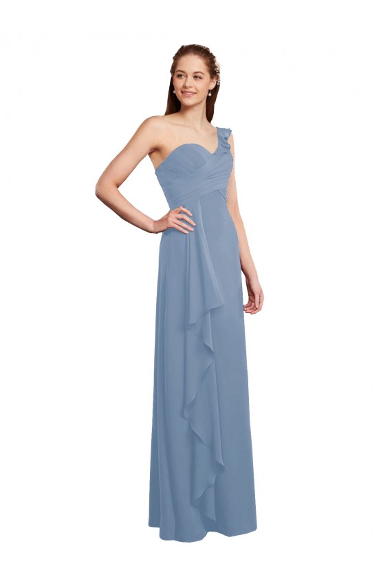 Single Shoulder Strap Long Chiffon Bridesmaid Dress with Cascading Ruffles Canada