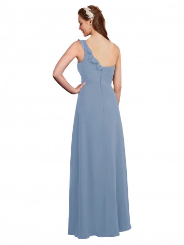 Single Shoulder Strap Long Chiffon Bridesmaid Dress with Cascading Ruffles Canada