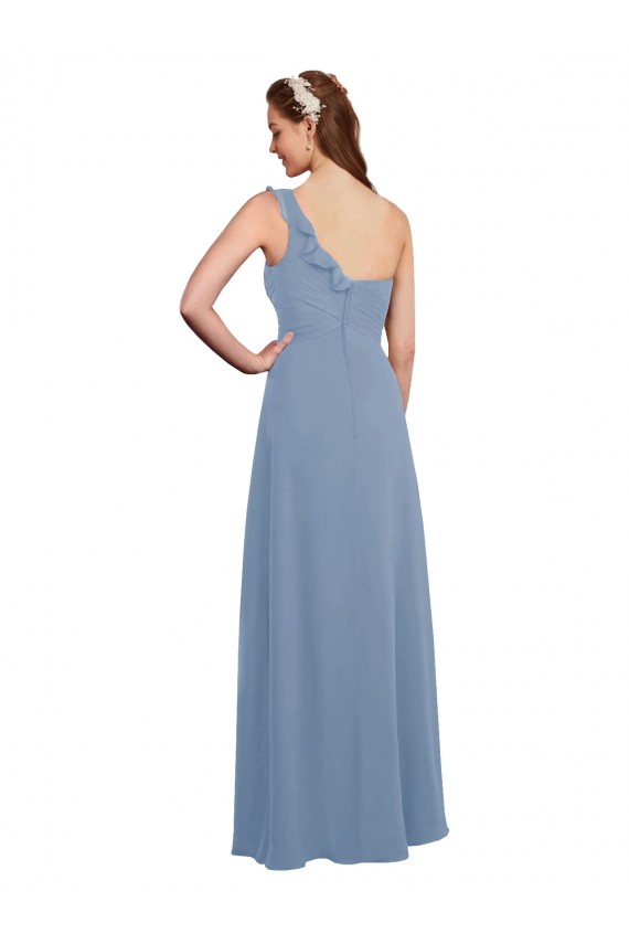 Single Shoulder Strap Long Chiffon Bridesmaid Dress with Cascading Ruffles Canada