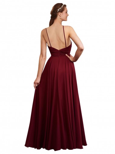 Long A-Line Halter Neck Chiffon Bridesmaid Dress with Draped Bodice Canada