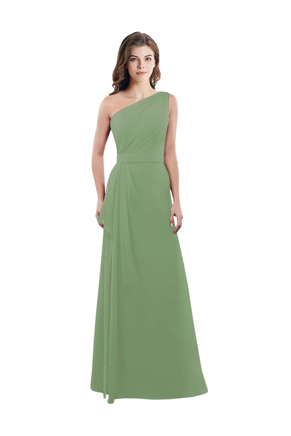 One Shoulder Chiffon Bridesmaid Dress with Pleats and Side Slit Canada
