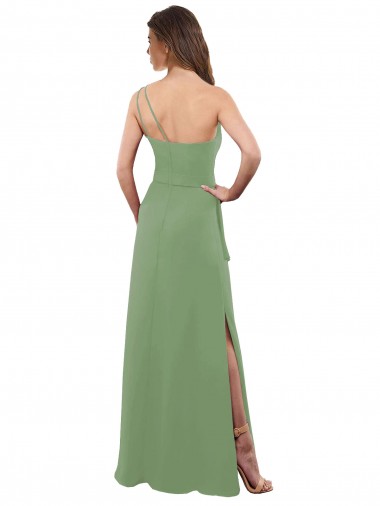 One Shoulder Chiffon Bridesmaid Dress with Pleats and Side Slit Canada
