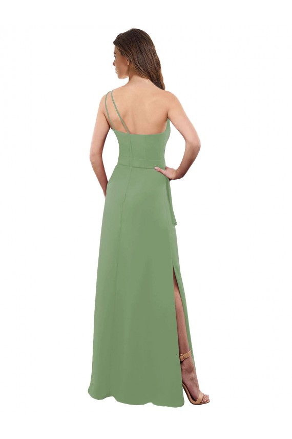 One Shoulder Chiffon Bridesmaid Dress with Pleats and Side Slit Canada