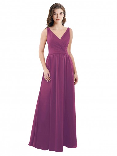 Shop Long Chiffon A-Line Bridesmaid Dress with V-Neck Wrap Bodice Canada