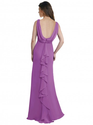 V-Shaped Neckline Long Chiffon Bridesmaid Dress with Cascading Ruffles Back Canada