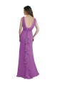 V-Shaped Neckline Long Chiffon Bridesmaid Dress with Cascading Ruffles Back Canada