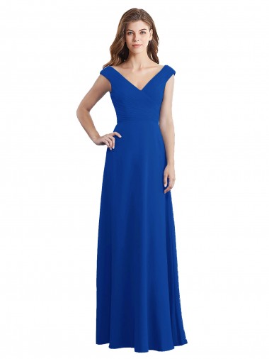 Shop Draped Shoulder V-Neck Long Chiffon Bridesmaid Dress Canada