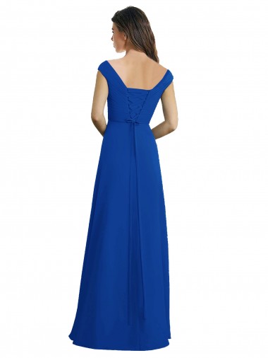 Draped Shoulder V-Neck Long Chiffon Bridesmaid Dress Canada