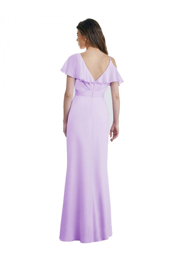 Ruffled Neckline Cold Shoulder Long Chiffon Bridesmaid Dress Canada