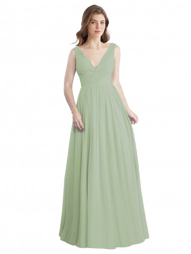 V-Neck A-Line Long Chiffon Bridesmaid Dress with Draped Bodice Canada
