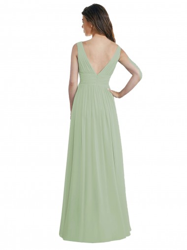 V-Neck A-Line Long Chiffon Bridesmaid Dress with Draped Bodice Canada