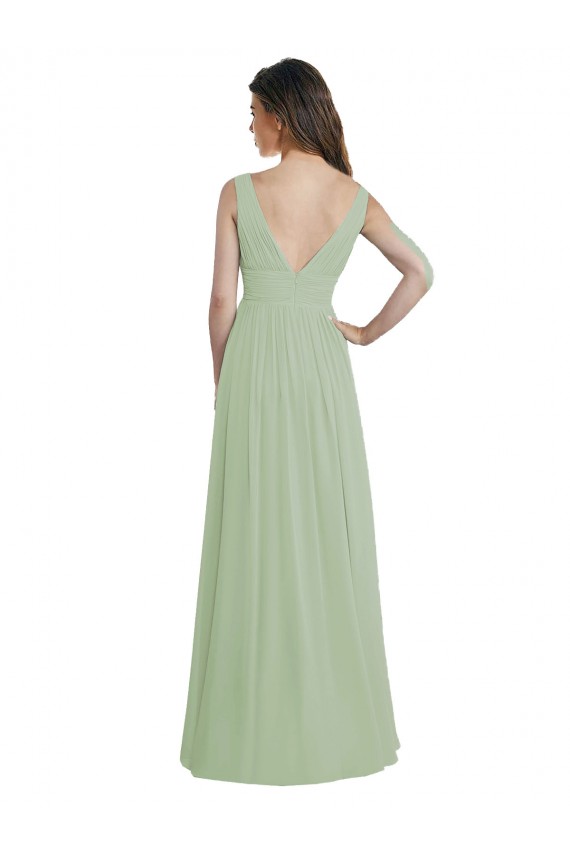V-Neck A-Line Long Chiffon Bridesmaid Dress with Draped Bodice Canada