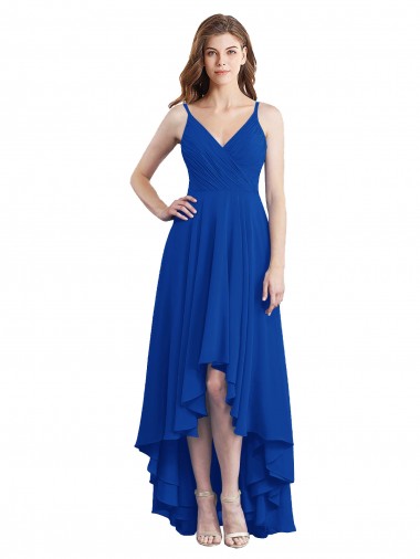 Draped High Low Chiffon Bridesmaid Dress with Cross Over Bodice Canada