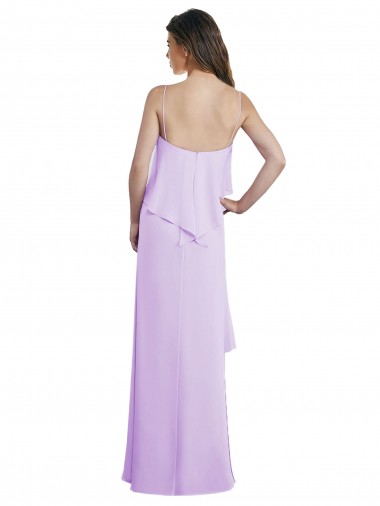 Scoop Neck Long Chiffon Bridesmaid Dress with Cross Over Neckline Flounce Canada