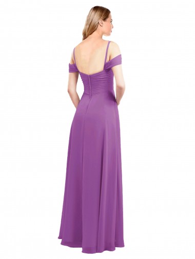 Cold Shoulder Long Chiffon Bridesmaid Dress with Ruching Details Canada