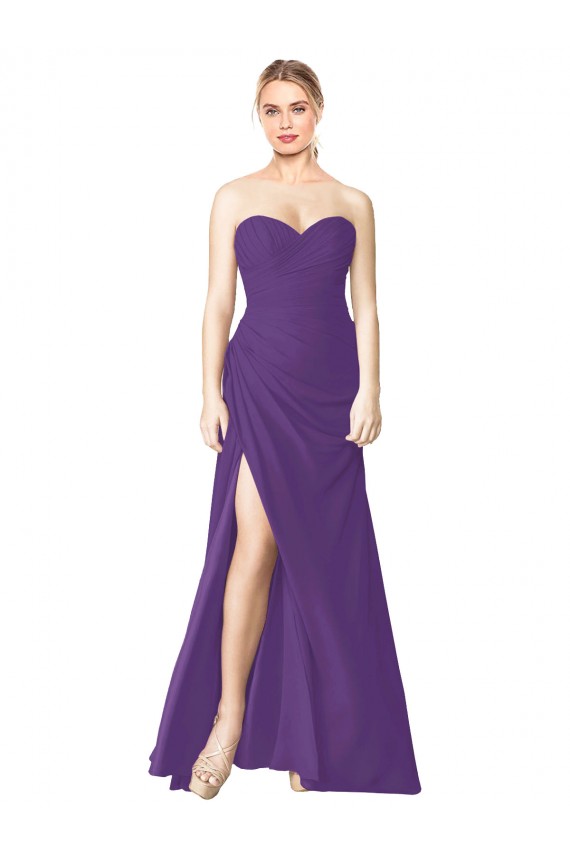 Strapless Chiffon Bridesmaid Dress with Pleated Wrap Bodice and Side Slit Canada