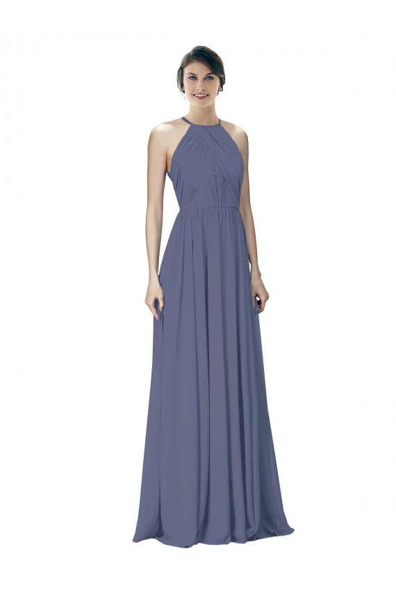 Halter Neck Ruched Bodice Chiffon Bridesmaid Dress Canada