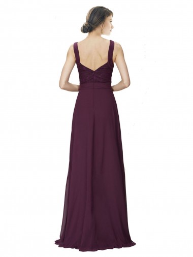 Long Chiffon Bridesmaid Dress with Ruched Criss Cross V-Neck Bodice Canada