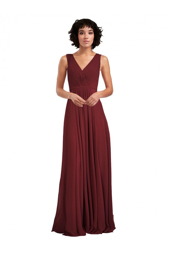 Sleeveless V-Neck Pleated Chiffon Bridesmaid Dress Canada