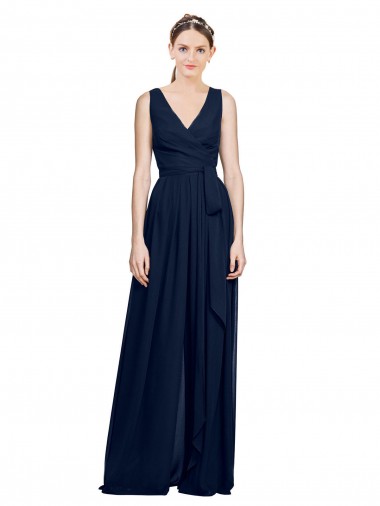 Shop V-Neck Ruched Chiffon Bridesmaid Dress with Waistband Canada