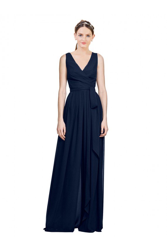V-Neck Ruched Chiffon Bridesmaid Dress with Waistband Canada