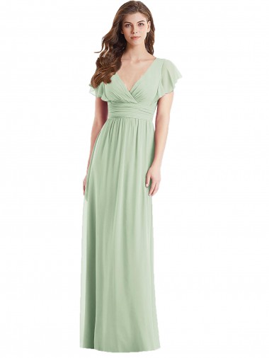 Shop Flutter Sleeves Draped Wrap V-Neck Chiffon Bridesmaid Dress Canada