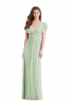 Flutter Sleeves Draped Wrap V-Neck Chiffon Bridesmaid Dress