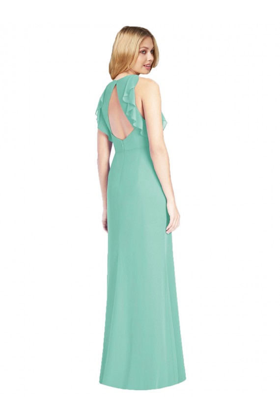 Jewel Neck Mermaid Open Back Chiffon Bridesmaid Dress