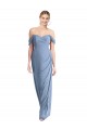 Full Length Draped Off the Shoulder Maxi Bridesmaid Dress with Shirred Streamer