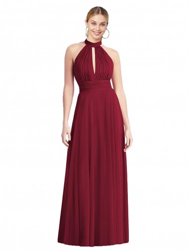 Shop High-Neck Open Back Shirred Halter Maxi Bridesmaid Dress Canada