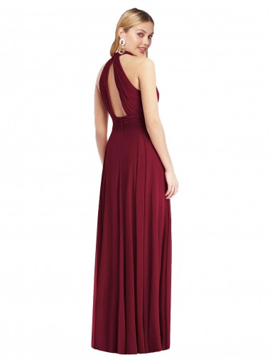 High-Neck Open Back Shirred Halter Maxi Bridesmaid Dress Canada