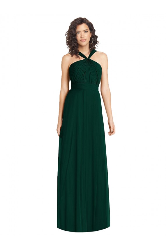 Draped Halter Neck Long Chiffon Bridesmaid Dress with Low Back Canada