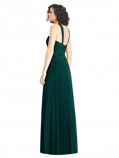 Draped Halter Neck Long Chiffon Bridesmaid Dress with Low Back Canada