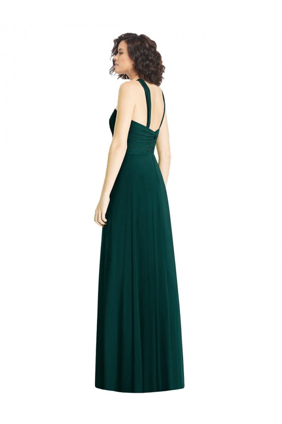 Draped Halter Neck Long Chiffon Bridesmaid Dress with Low Back Canada