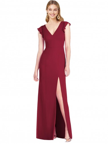 Shop Ruffled Sleeves Mermaid Chiffon Bridesmaid Dress with Front Slit Canada