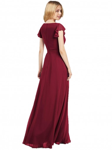 Flutter Sleeves Faux Wrap Chiffon Bridesmaid Dress Canada