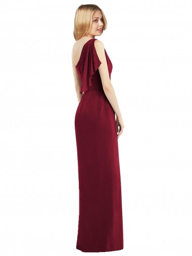 One Shoulder Chiffon Bridesmaid Dress with Draped Front Slit Canada