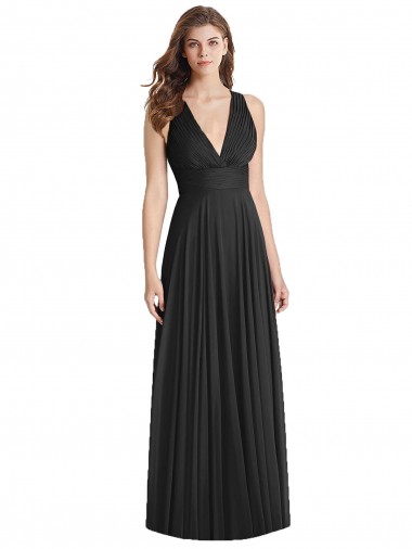 Full Length V-Neck Chiffon Bridesmaid Dress with Wide Criss Cross Straps Canada