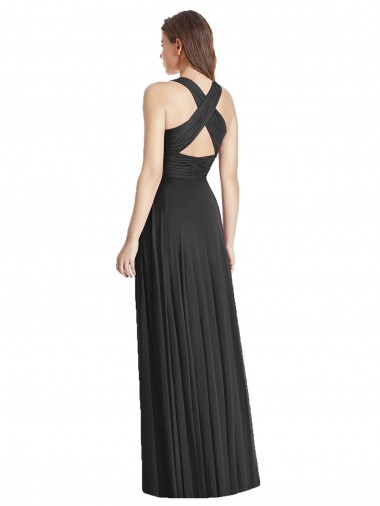 Full Length V-Neck Chiffon Bridesmaid Dress with Wide Criss Cross Straps Canada