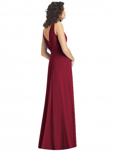 Draped V-Neck Long Sleeveless Chiffon Bridesmaid Dress Canada