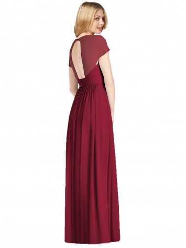 V-Neck Cap Sleeves Sheer Back Chiffon Bridesmaid Dress Canada