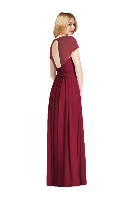 V-Neck Cap Sleeves Sheer Back Chiffon Bridesmaid Dress Canada