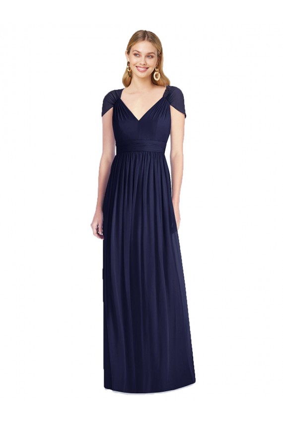V-Neck Cap Sleeves Sheer Back Chiffon Bridesmaid Dress Canada