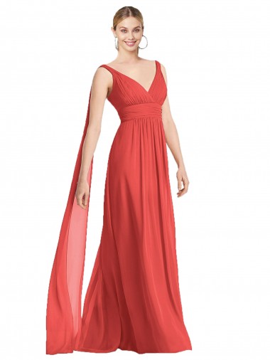 Shop Full-Length V-Neck Chiffon Bridesmaid Dress Streamers Back Canada