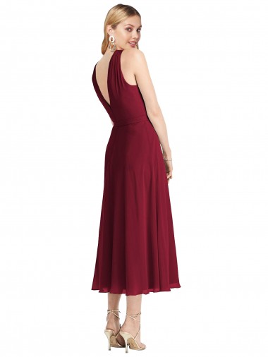 Midi Length Halter Plunging V-Back Chiffon Bridesmaid Dress / Cocktail Dress Canada
