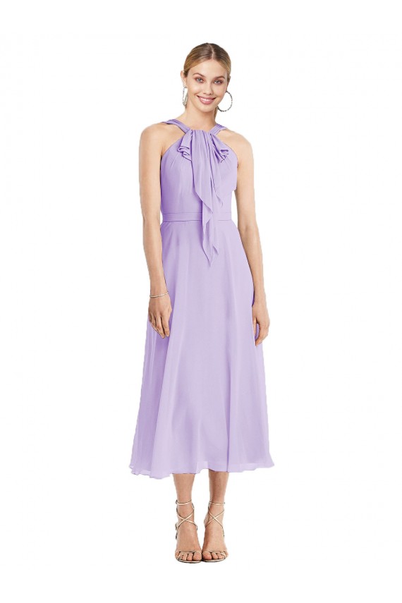 Midi Length Halter Plunging V-Back Chiffon Bridesmaid Dress / Cocktail Dress Canada