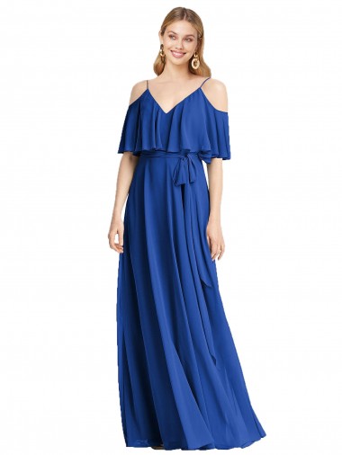 Spaghetti Straps V-Neck Chiffon Bridesmaid Dress with Sash Tie Canada