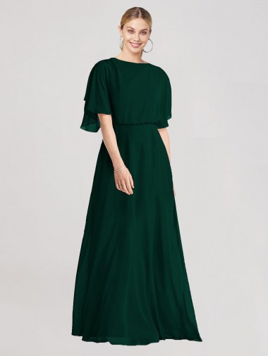 Shop Full-Length Flutter Sleeves Plunging V Back Chiffon Bridesmaid Dress Canada