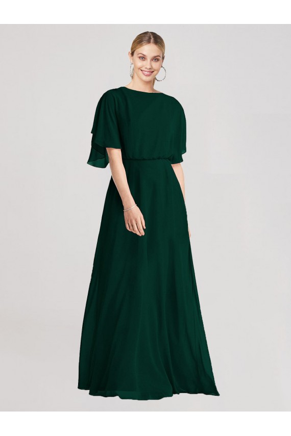 Full-Length Flutter Sleeves Plunging V Back Chiffon Bridesmaid Dress Canada