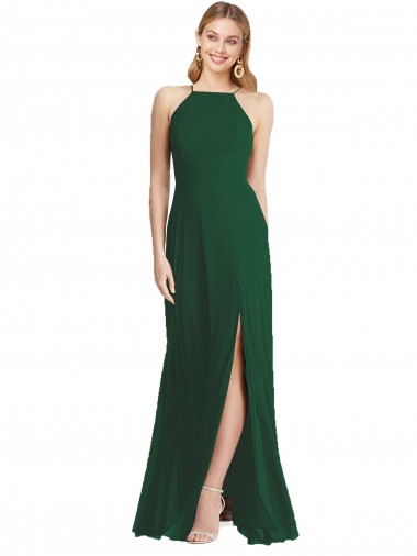 Shop High-Neck Maxi Bridesmaid Dress with Front Slit Canada